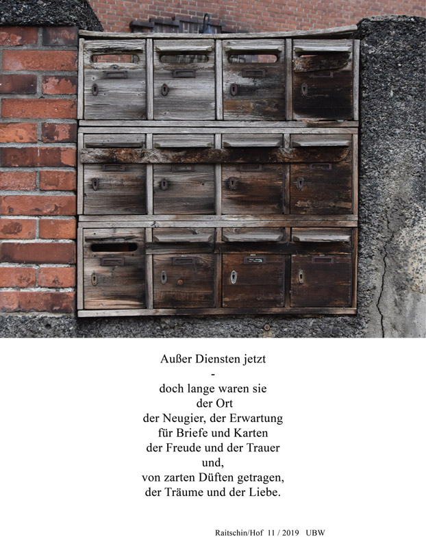 Udo Benker-Wienands: Briefkästen - Fotogedicht (Fotografie und ein Gedicht zum Foto: "Ausser Diensten jetzt...)